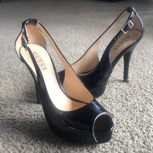 Black Patent Guess Slingback Heels